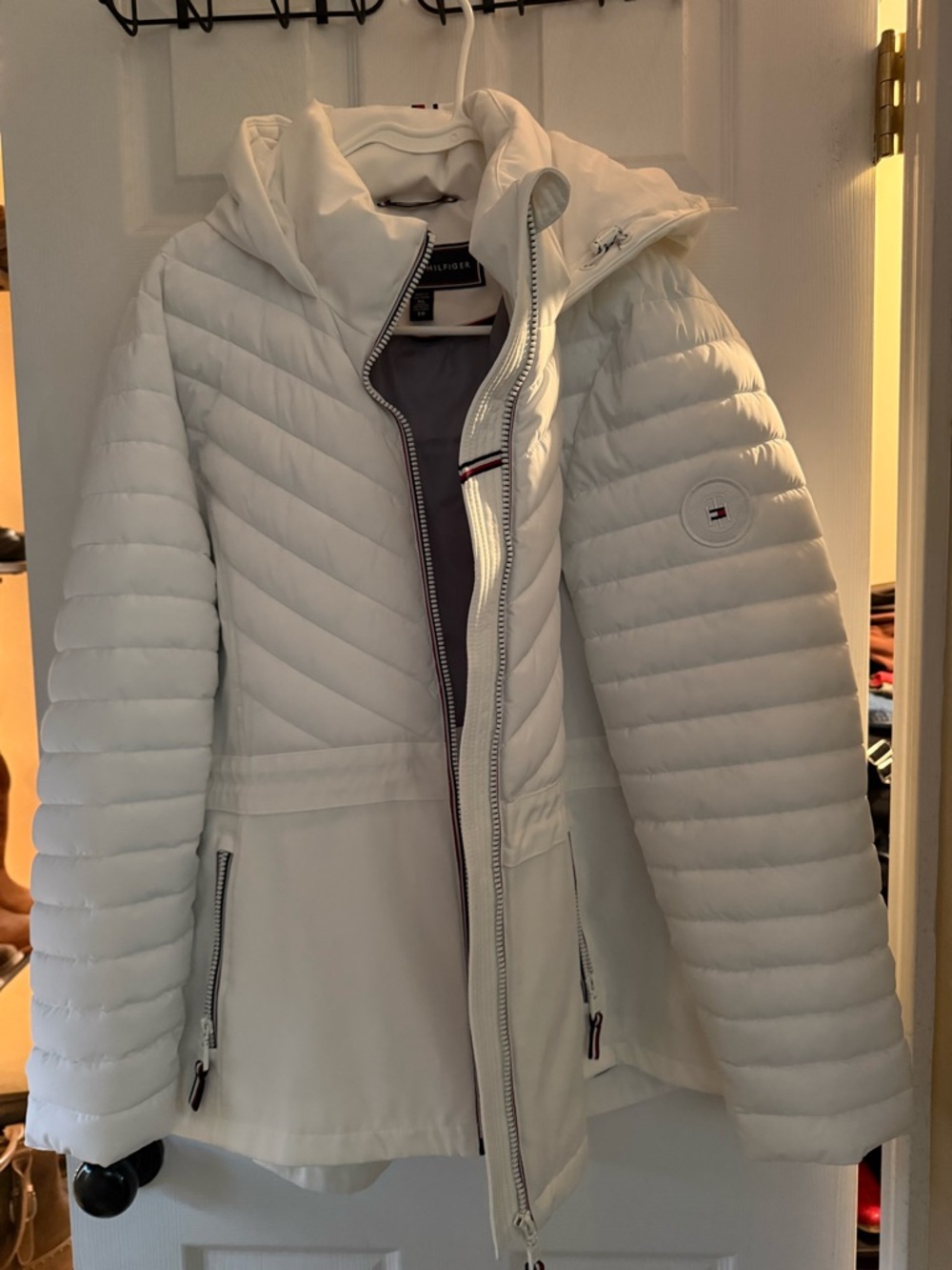 Tommy Hilfiger White Quilted Hooded Puffer Coat